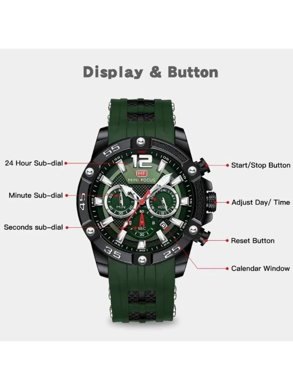 Men's Green And Black Analog Quartz Waterproof Chronograph Stylish Casual Watch